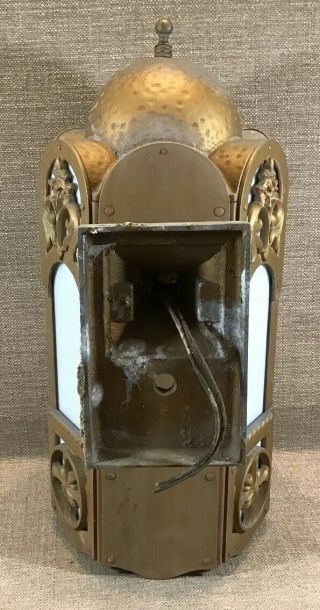 Pair Vintage Metal Bronze ? Painted Gothic Mounted Wall Lantern Lamp Sconce 4