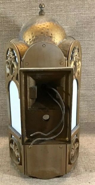 Pair Vintage Metal Bronze ? Painted Gothic Mounted Wall Lantern Lamp Sconce 9