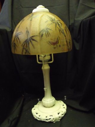 .  Rare Antique Pair (2) Signed Handel Butterfly & Bamboo Boudoir Lamps 3