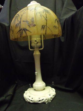 .  Rare Antique Pair (2) Signed Handel Butterfly & Bamboo Boudoir Lamps 5