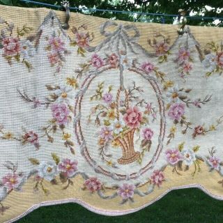 Gorgeous Antique French Needlepoint Tapestry Valance Pelmet Basket And Roses