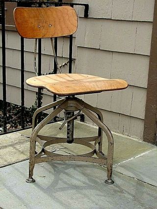 Vintage Industrial Toledo Uhl Draftsman Stool Machine Age Chair Factory 1940s