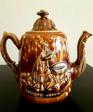 Antique 1851 - 1857 Rebekah At The Well - Bennington Rockingham Teapot 10