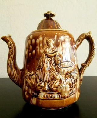 Antique 1851 - 1857 Rebekah At The Well - Bennington Rockingham Teapot