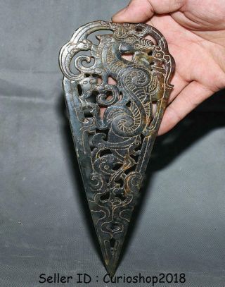 8.  6 " Antique China Han Dynasty Old Jade Hand - Carved Dragon Horse " Bi " Figure
