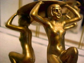 Art Deco Germany Three (3) Nude Ladies W Iridescent Paperweight - Frankart Era