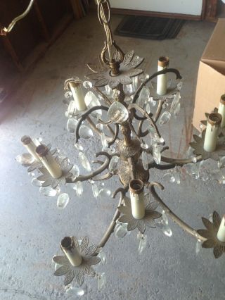 Vintage Brass Spanish 10 Arm Chandelier With Crystals Works/looks Great