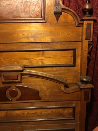 Antique Eastlake Bed 1880’s Oak and Burl Very Rare Accented Wood 2