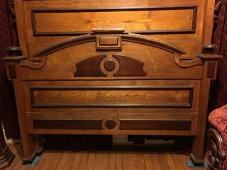 Antique Eastlake Bed 1880’s Oak and Burl Very Rare Accented Wood 3
