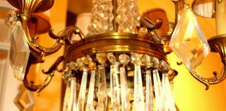 AN HEAVY VINTAGE FRENCH BRONZE & CRYSTAL CHANDELIER CEILING LIGHT LAMP 10