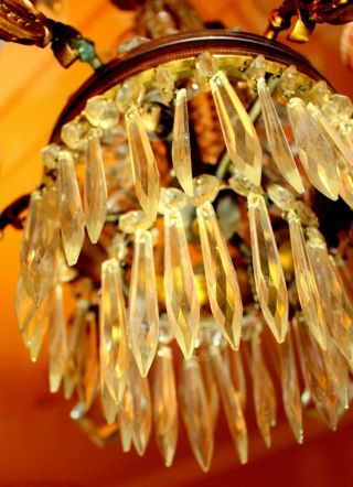 AN HEAVY VINTAGE FRENCH BRONZE & CRYSTAL CHANDELIER CEILING LIGHT LAMP 5