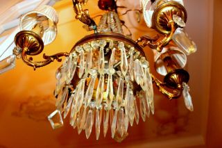 AN HEAVY VINTAGE FRENCH BRONZE & CRYSTAL CHANDELIER CEILING LIGHT LAMP 7