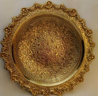 Antique Islamic Persian Silver Inlaid Brass Bowl Dish Tray Charger Plate