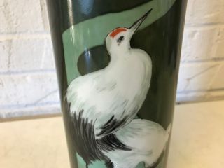 Antique Lenox American Belleek Series Porcelain Vase Green w/ Birds & Trees Dec. 8