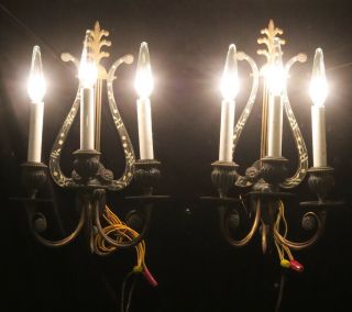 2 Antique Gothic Vintage Spanish French Sconces Art Nouveau MUSIC HARP Lire 4