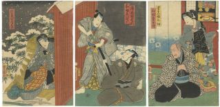 Japanese Woodblock Print,  Toyokuni Iii,  Winter,  Kabuki Play,  Ukiyo - E