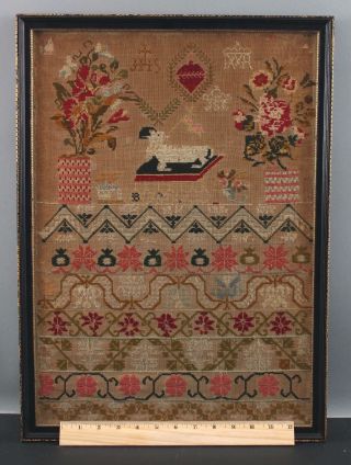 Antique 19thc,  American Folk Art,  Childs Sampler Embroidery Borders,  Nr