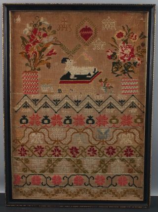Antique 19thC,  American Folk Art,  Childs Sampler Embroidery Borders,  NR 2