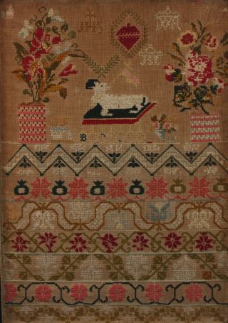 Antique 19thC,  American Folk Art,  Childs Sampler Embroidery Borders,  NR 3
