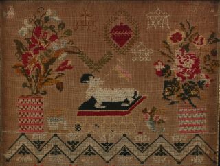 Antique 19thC,  American Folk Art,  Childs Sampler Embroidery Borders,  NR 4