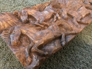 Band Of Horses Hand Carved Wood Beam Wall Hanging Art Sculpture Architecture