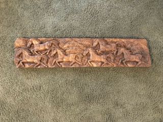BAND OF HORSES Hand Carved Wood Beam Wall Hanging Art sculpture architecture 2