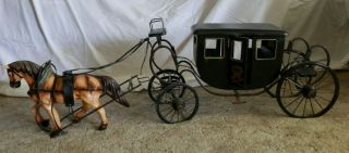 Vintage Large Wooden Royal Coach Carriage With Horse