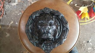 VINTAGE LARGE GOTHIC CASTLE CAST IRON MGM STYLE LION HEAD MANSION DOOR KNOCKER 8