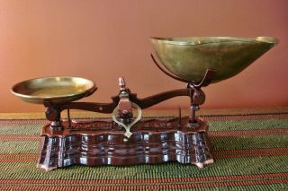 Antique Adorable French Candy Scale Brass Pans Scales Vintage 6