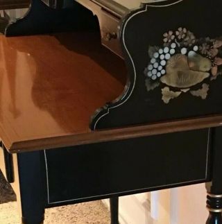 Vintage Ethan Allen Hitchcock Maple Wood Ladies Writing Desk Black Fruit 5