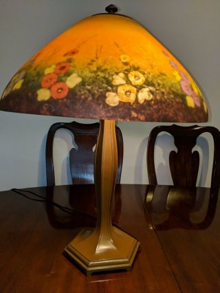 Jefferson Hollyhock Reverse Painted Lamp