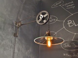 Vintage Industrial Pulley Sconce W/ Mirrored Reflector Shade - Machine Age Light