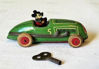 Early Lindstrom Toys Wind - Up MICKEY MOUSE RACE CAR 30 ' s V RARE NMINT 2