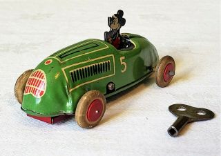 Early Lindstrom Toys Wind - Up MICKEY MOUSE RACE CAR 30 ' s V RARE NMINT 4