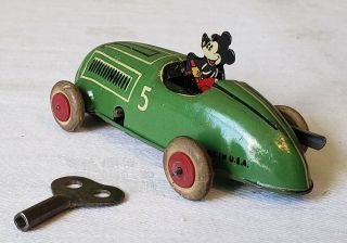 Early Lindstrom Toys Wind - Up MICKEY MOUSE RACE CAR 30 ' s V RARE NMINT 6