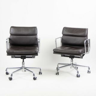 Eames Herman Miller Soft Pad Low Aluminum Group Chair Brown Leather 2000 ' s 7x 2