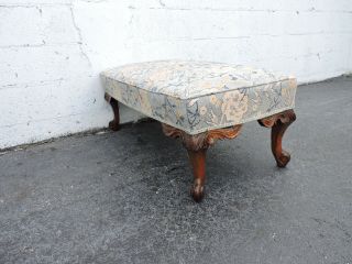 French Carved Solid Walnut Upholstered Early 1900s Footstool Ottoman 8356 10