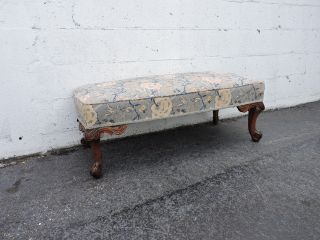 French Carved Solid Walnut Upholstered Early 1900s Footstool Ottoman 8356 12