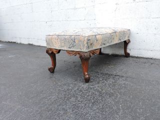 French Carved Solid Walnut Upholstered Early 1900s Footstool Ottoman 8356 2