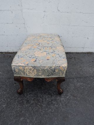 French Carved Solid Walnut Upholstered Early 1900s Footstool Ottoman 8356 3