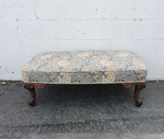 French Carved Solid Walnut Upholstered Early 1900s Footstool Ottoman 8356 4