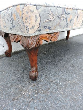 French Carved Solid Walnut Upholstered Early 1900s Footstool Ottoman 8356 5