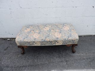 French Carved Solid Walnut Upholstered Early 1900s Footstool Ottoman 8356 6