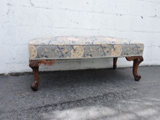 French Carved Solid Walnut Upholstered Early 1900s Footstool Ottoman 8356 7