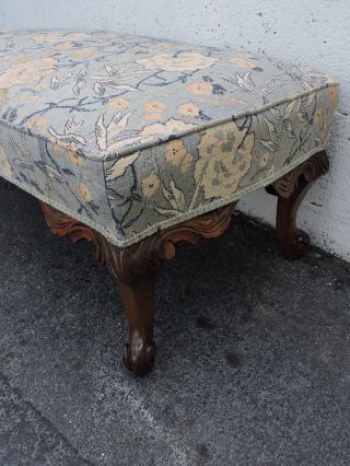 French Carved Solid Walnut Upholstered Early 1900s Footstool Ottoman 8356 9