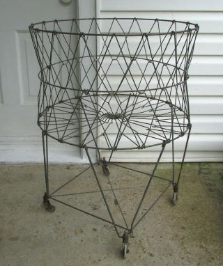 Vintage Collapsible Folding Wire Basket Store Display Industrial Laundry Allied