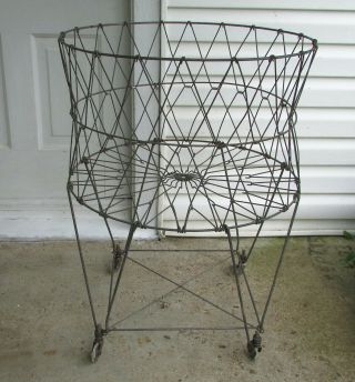 VINTAGE COLLAPSIBLE FOLDING WIRE BASKET STORE DISPLAY INDUSTRIAL LAUNDRY ALLIED 2