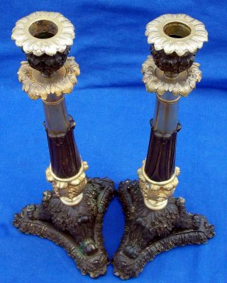 18th century French 2 - colored bronze Empire candlesticks circa 1800 8
