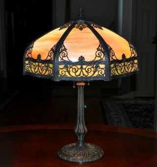 Antique Art Nouveau Slag Glass Lamp Miller 2