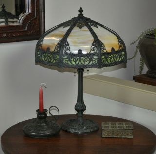Antique Art Nouveau Slag Glass Lamp Miller 3